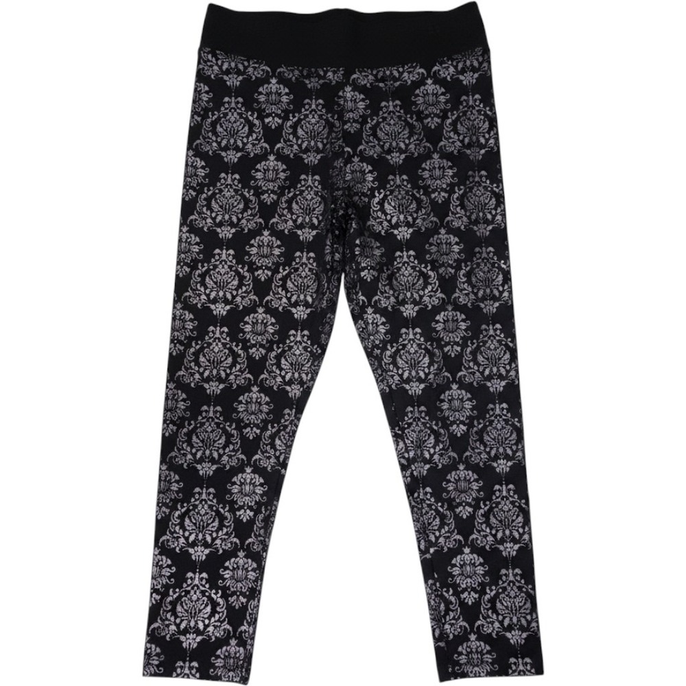 Victoria's Secret PINK Yoga Leggings Black Silver Metallic Damask Print Large